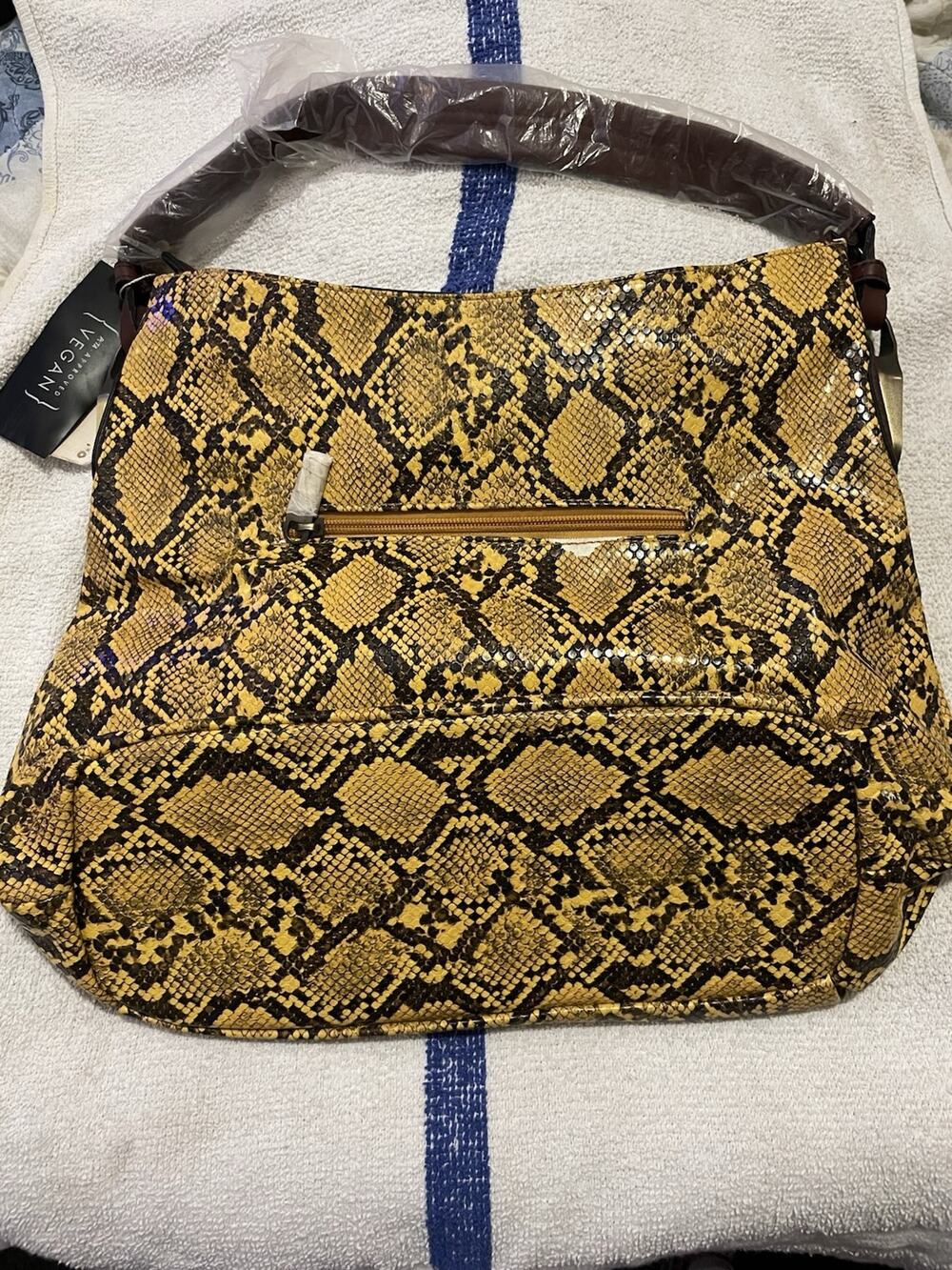 Lé Miel Yellow Snake Print Hobo Shoulder Bag Large Tote